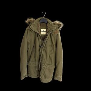 2016 Hollister Wheeler Springs Parka Olive Green Sherpa Lined Faux Fur Med